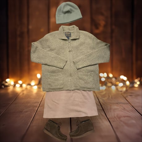 [USED] WOOL RICH モスグリーン FULL ZIP ニット