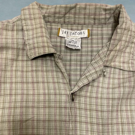 [USED] 柔らか渋色チェックの開襟シャツ