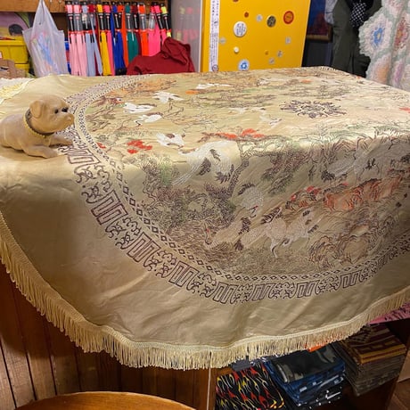 [USED] vintage  サテンCHINA ラグ / 直径114cm