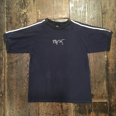 [USED] ドラゴンプリント袖ラインTシャツ