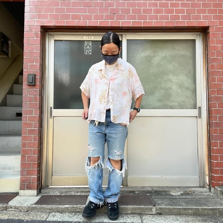 [USED] 淡いお花の LINEN シャツ