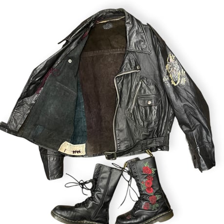 [USED] Hand Paint x "BORO" ライダース Leather JKT ♡🐺