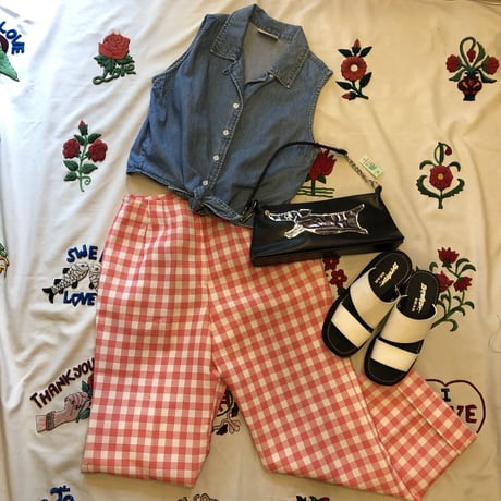 [USED] デニム ノースリーブ リボンシャツ