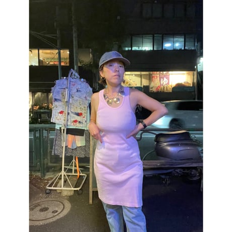 [USED] PASTEL PINK🩷 LONG リブタンク ワンピース