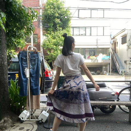 [USED]鳥柄BLUE巻きスカート