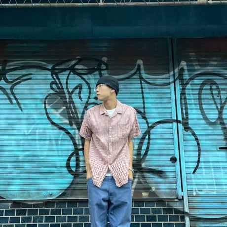[USED］S/Sワインレッド　チェックシャツ