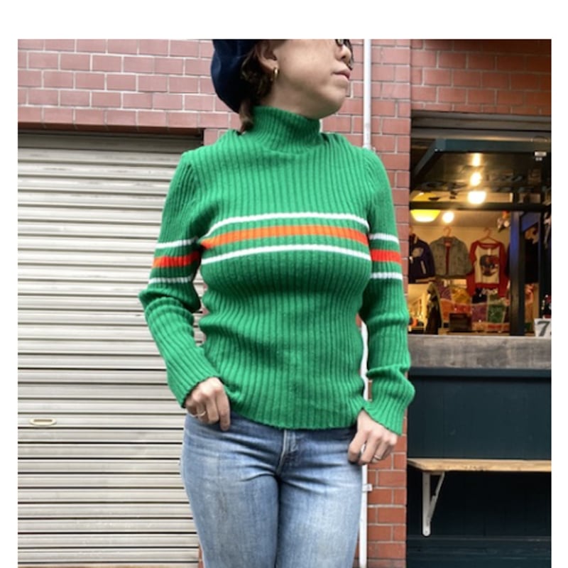 スカーラリブニットトレンカ　グリーン　L 新品 USED] セブンイレブンカラー❤️💚🤍 リブニット | garden730