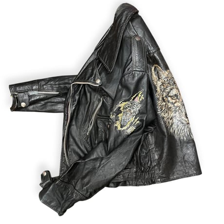 [USED] Hand Paint x "BORO" ライダース Leather JKT ♡🐺