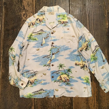 [USED] 50's  vintage L/S アロハシャツ made in Hawaii