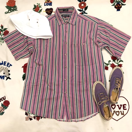[USED]  PINK♡ マルチストライプシャツ