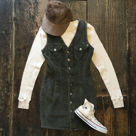 [USED] Smoky green 太コーデュロイ miniワンピース