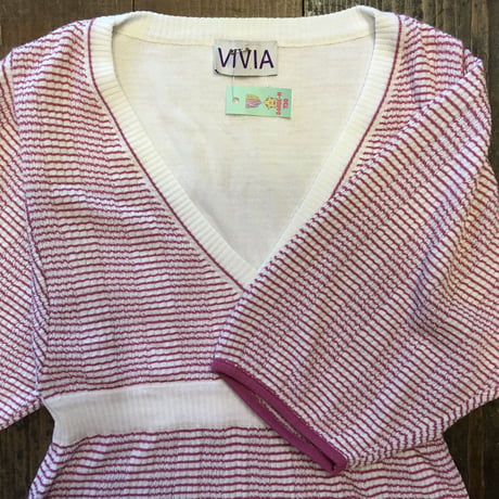 [USED] ピンクボーダー♡リブニットワンピース