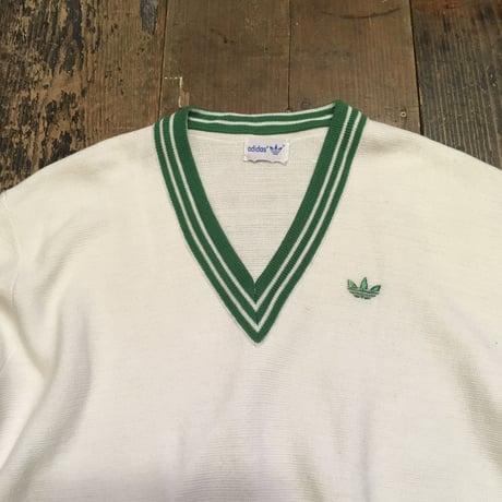 [USED] adidas Green×White Vネックセーター