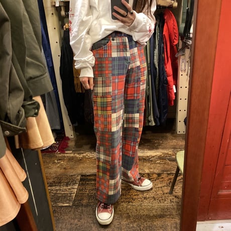 [USED] パッチワーク風チェック柄フレアPANTS！