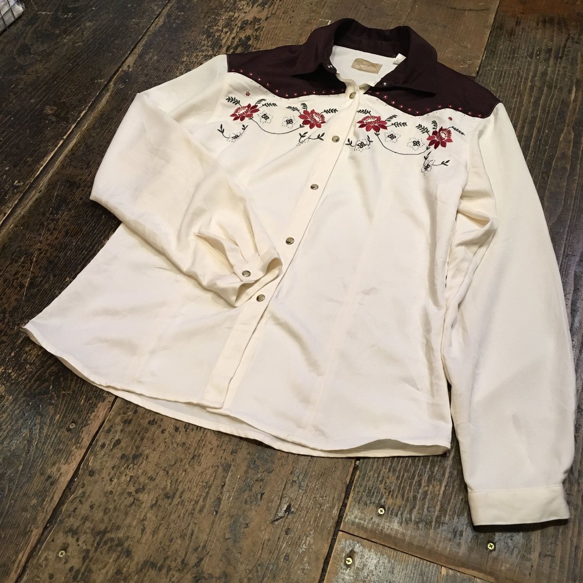 フラワー ウエスタン シャツ ワンピース s ホワイト ミニ ヴィンテージ 古着 フラワー ウエスタン シャツ ワンピース s ホワイト ミニ