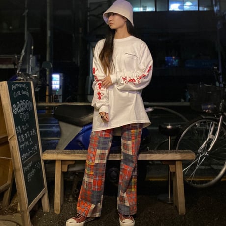 [USED] パッチワーク風チェック柄フレアPANTS！