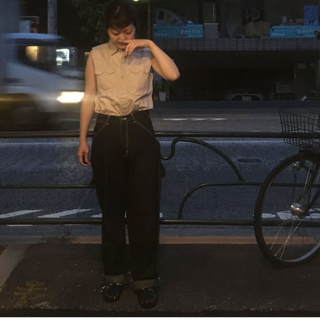 [USED] ステッチ入りブラックデニムペインターパンツ