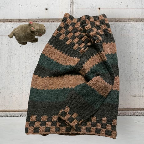 [USED] チェックxボーダー handmade knit 🧶🌲