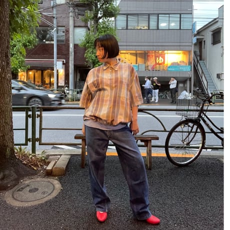 [USED] リブ付きチェックポロ