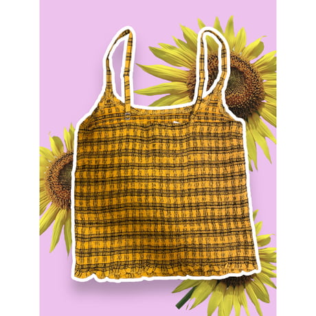 [USED] yellow チェックギャザー キャミソール