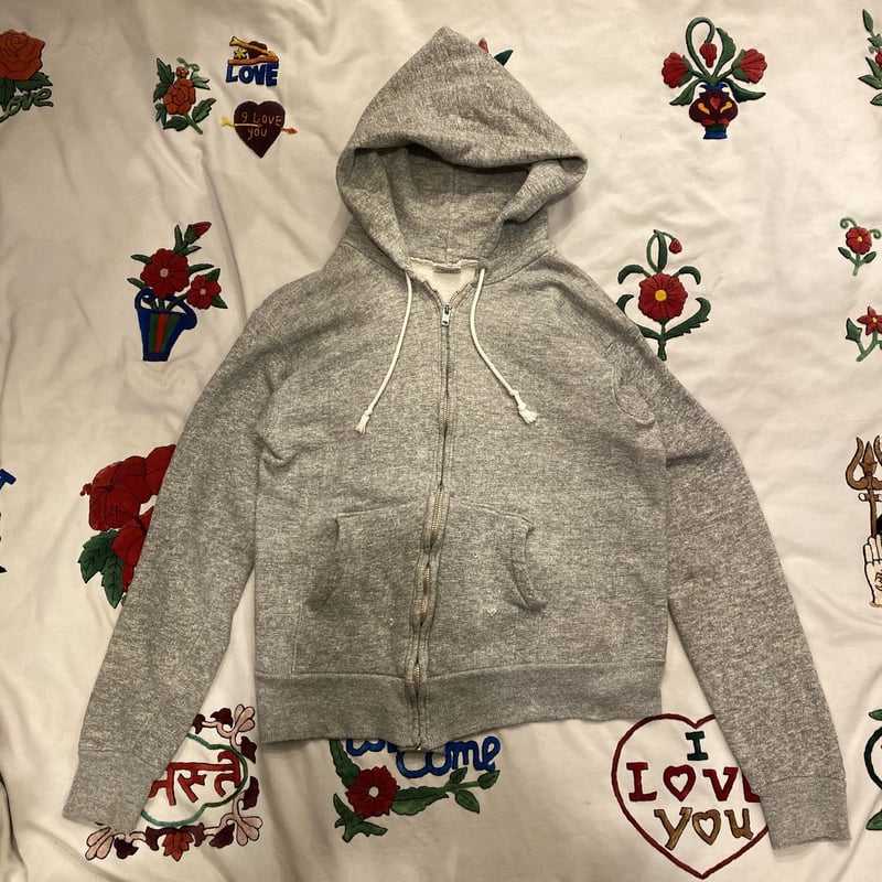 70s ヴィンテージ フーディ リメイク パーカー アイボリー ALL RUNS（オールランズ）の「△Remake patch zip hoodie