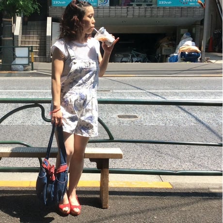 [USED] 花柄Cottonショートオーバーオール