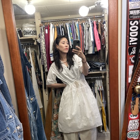 [USED] vintage WHITE 2way 襟付き 刺繍 O/P