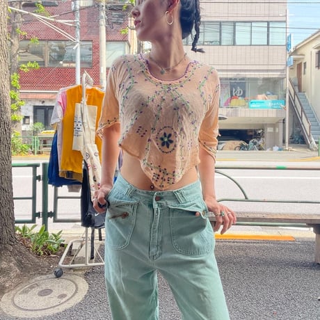[USED]  70’s mint color フレア デニム pants