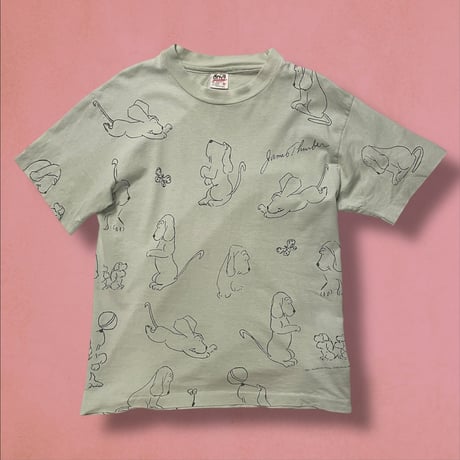 [USED] 80-90's  James Thurber 総柄 手書き わんこ TEE