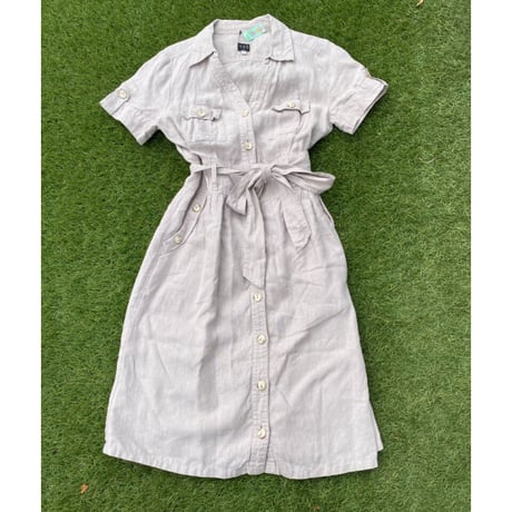 [USED]  フロントボタンのLINEN ワンピース