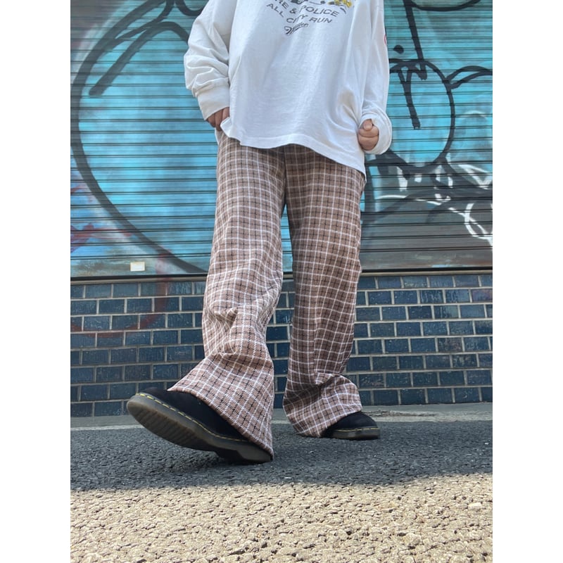 70s vintage check poly pants ポリパンツ USED] 70's POLY PANTS | garden730
