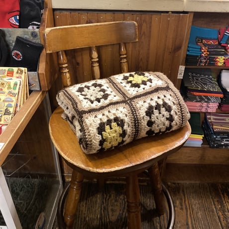 [USED] 鍵編みニット ブランケット 100cm × 150cm  BROWN/WHITE