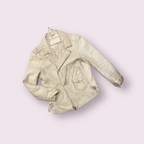 USED］white real leather ライダースJKT