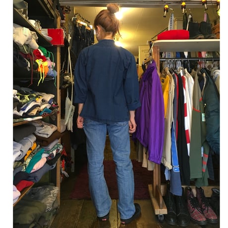 [USED] 100%COTTON NAVY チャイナシャツ
