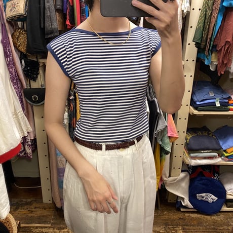 [USED] ボーダーフレンチスリーブTOPS♡