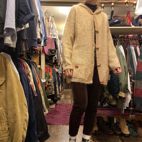 [USED] WOOD ボタンのモヘアカーディガン