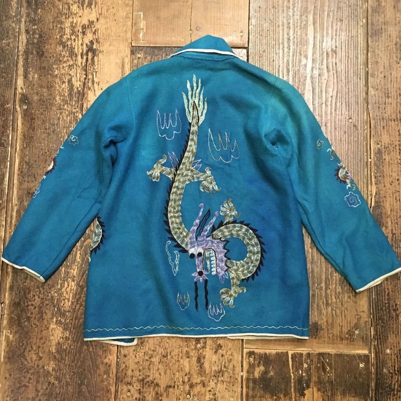ドラゴン刺繍 ベルベットコリアンジャケット 錦y2k 刺繍ドラゴンデザイン ジップアップジャケット兄系ギャルv
