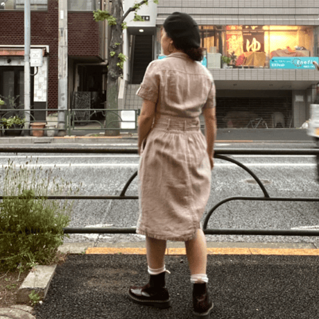 [USED]  フロントボタンのLINEN ワンピース