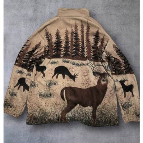[USED] シカ総柄 🦌 フリースZIPジャケット