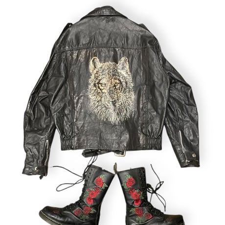 [USED] Hand Paint x "BORO" ライダース Leather JKT ♡🐺