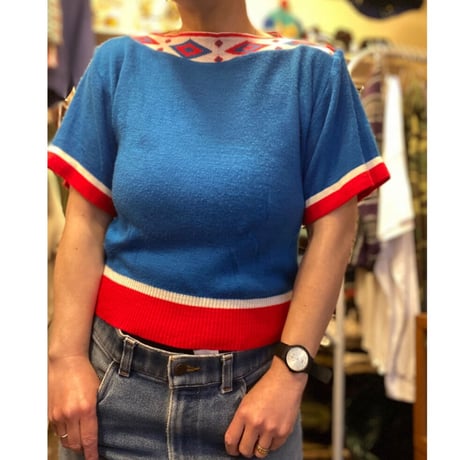 [USED] トリコロール🇫🇷カラー半袖ニット