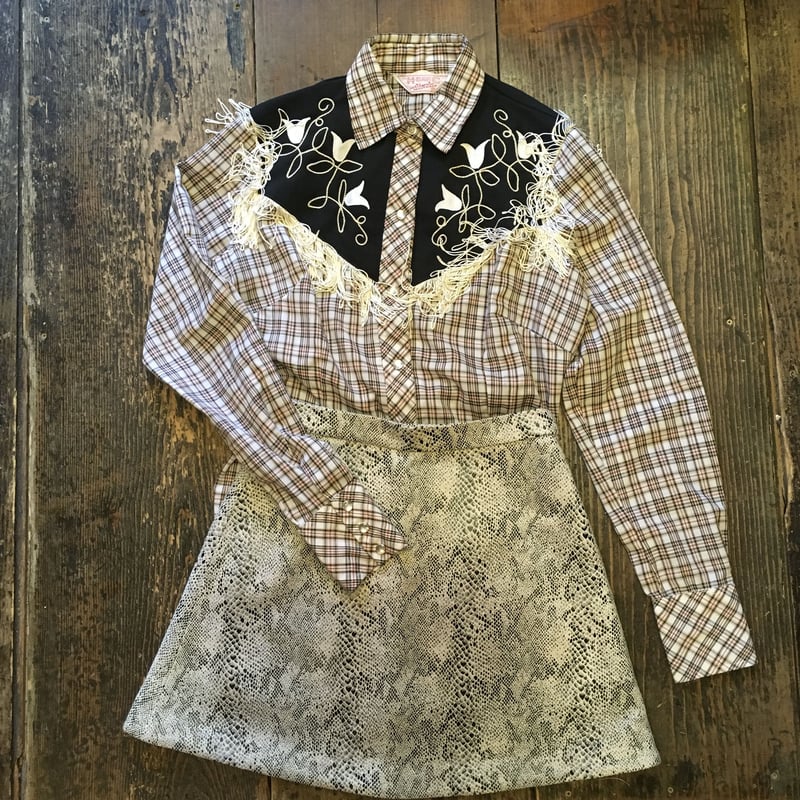 H barC ウェスタンシャツ 1970s HbarC 刺繍ウエスタンシャツ 実寸M - 古着屋HamburgCafe