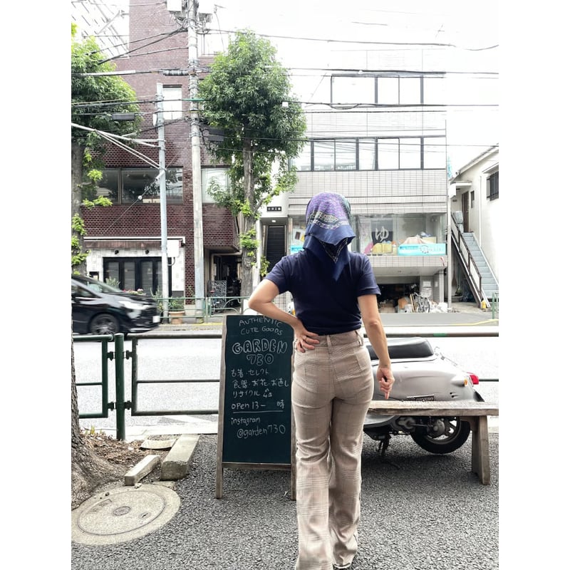 ドビーカルゼ ソフトタンブラーストレッチ 変形千鳥柄　新品 USED] ストレッチ 千鳥柄 フレアPANTS | garden730