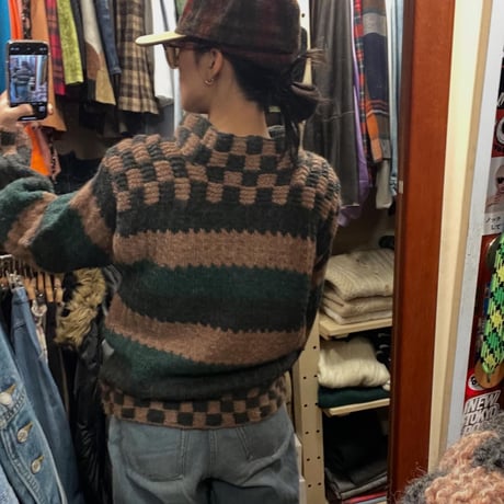 [USED] チェックxボーダー handmade knit 🧶🌲