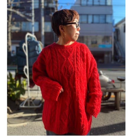 [USED] RED❤️ モヘア ケーブルニット