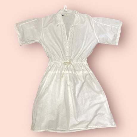 [USED] vintage WHITE 2way 襟付き 刺繍 O/P
