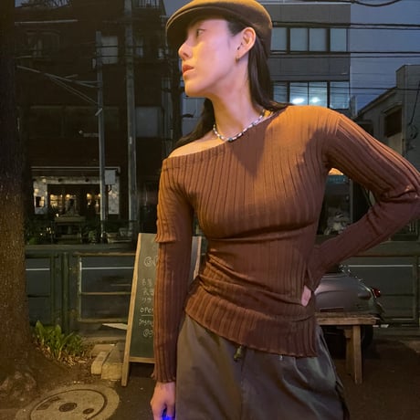 [USED]Jane Smith brown タイトストレッチトップス