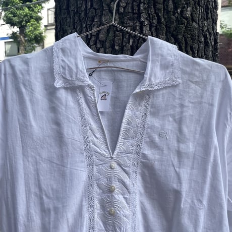 [USED] vintage WHITE 2way 襟付き 刺繍 O/P