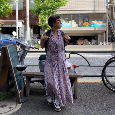 [USED]前開きレーヨン花柄ワンピース