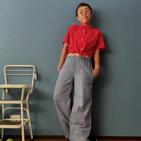 [USED] American apparel ドット柄前結びシャツ ❤️